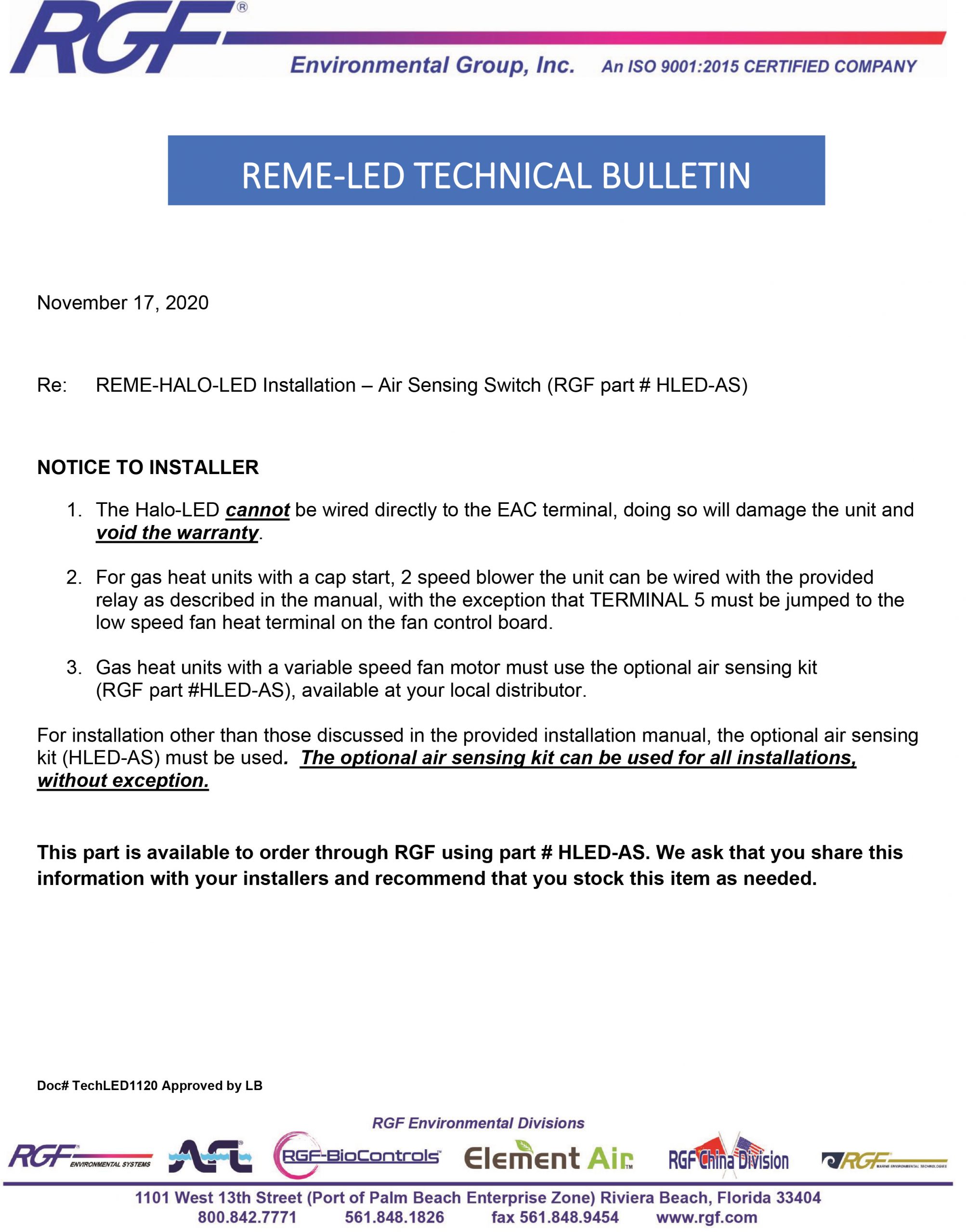 REME LED Technical bulletin